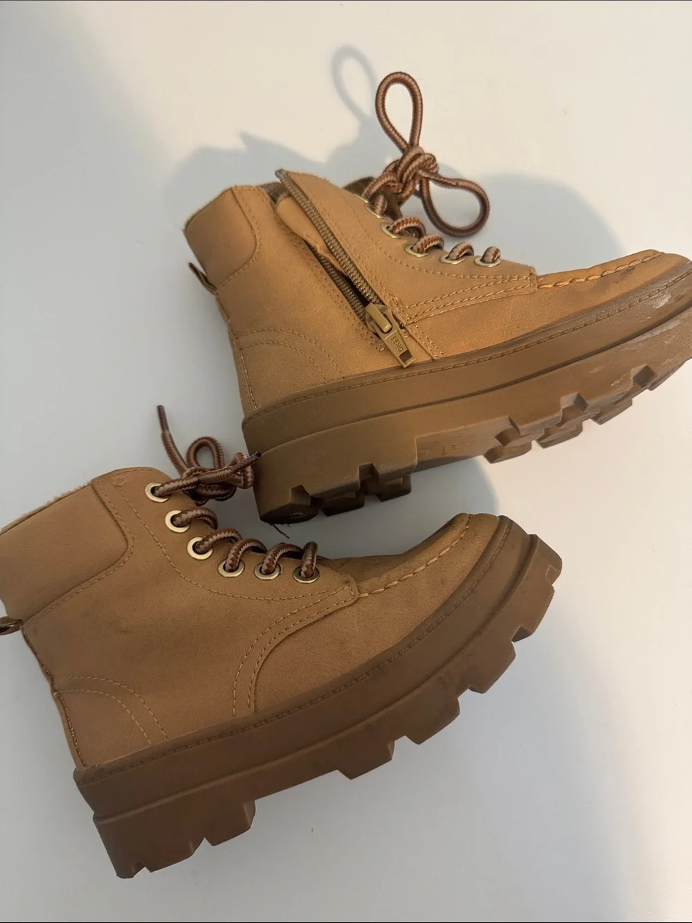 Kids Tan Lace-Up Lined Boots